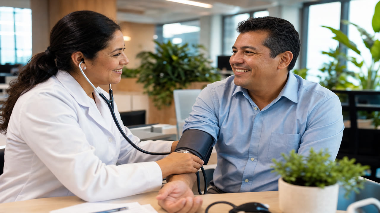 Profesional de la salud realizando un chequeo a un colaborador